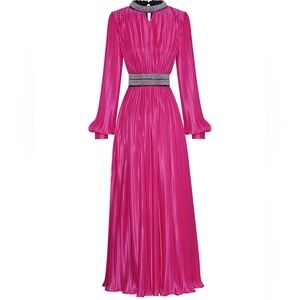 Glory Connection Pink Sabrina Long Sleeve Pleated Midi Dress Size Medium